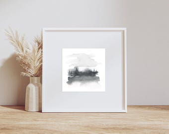 Original Watercolor Tiny Landscape Grey Pines Small Painting Monochromatic Forest Watercolor Painting Nature Themed Gift Idea for Artist