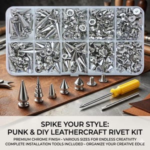 354個のパンクスパイクスタッズキット、レザークラフトDIY衣料アクセサリー用メタルコーンリベット