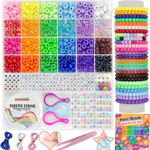 Pony Perlenarmband Herstellung Kit, 1000+ stk, Kandi Perlen, Buchstaben & Smile Perlen