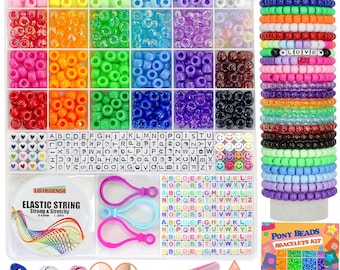 Pony Bead Bracelet Making Kit, 1000+ PCS, Kandi Beads, Letter & Smile Beads