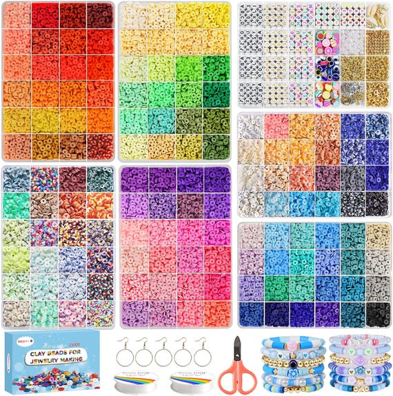 144 Colors Heishi Clay Beads Kit for Bracelet Making with Charms, DIY Jewelry Set