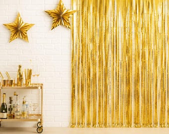 Gold Tinsel Curtain Backdrop 2 Pack for Birthday Graduation Photo Booth Decor
