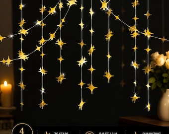 39FT Gold Star Garland Decorations Glitter Hanging Banner Party Backdrop Decor