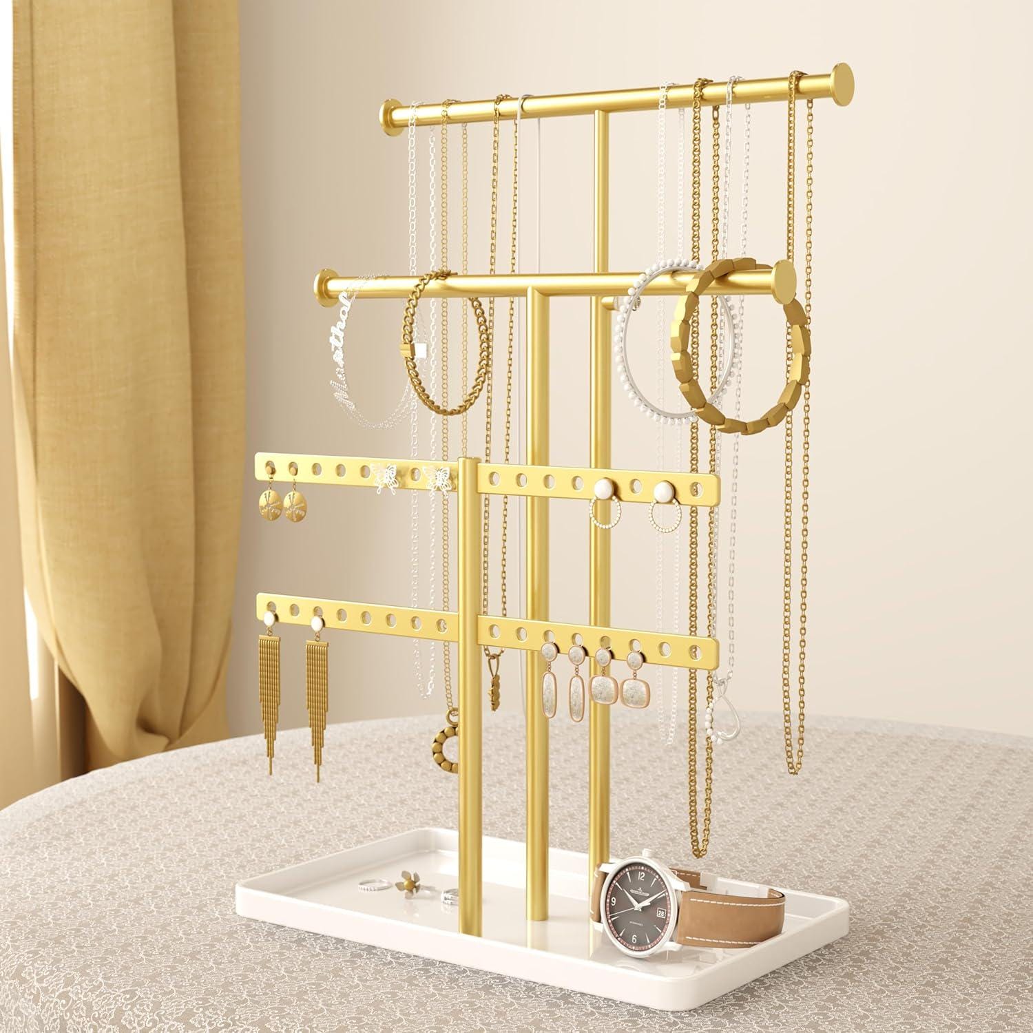 Metal Jewelry Holder Tree Stand – Necklace & Bracelet Organizer ...