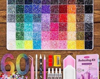 48000PCS Bedazzling Kit, 60 Color 3mm Resin Rhinestones, Flatback Jelly Gems with B7000 Glue & Tools for DIY Crafts