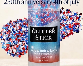 Patriotic Red White Blue Glitter Stick for Face Hair Body 4th of July.