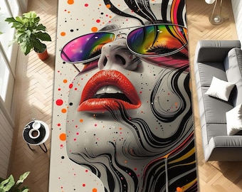 Vrouwentapijt neonpop-art – kleurrijk modern abstract tapijt