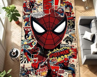 Alfombra de Spiderman, Alfombra de superhéroe, Alfombra de dibujos animados, Alfombra para habitación infantil, Decoración de habitación infantil de superhéroe, Alfombra de los Vengadores, Alfombra con estampado personalizado, Alfombra para habitación de niño