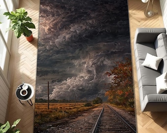 Alfombra Thunderstorm Railroad: Paisaje dramático