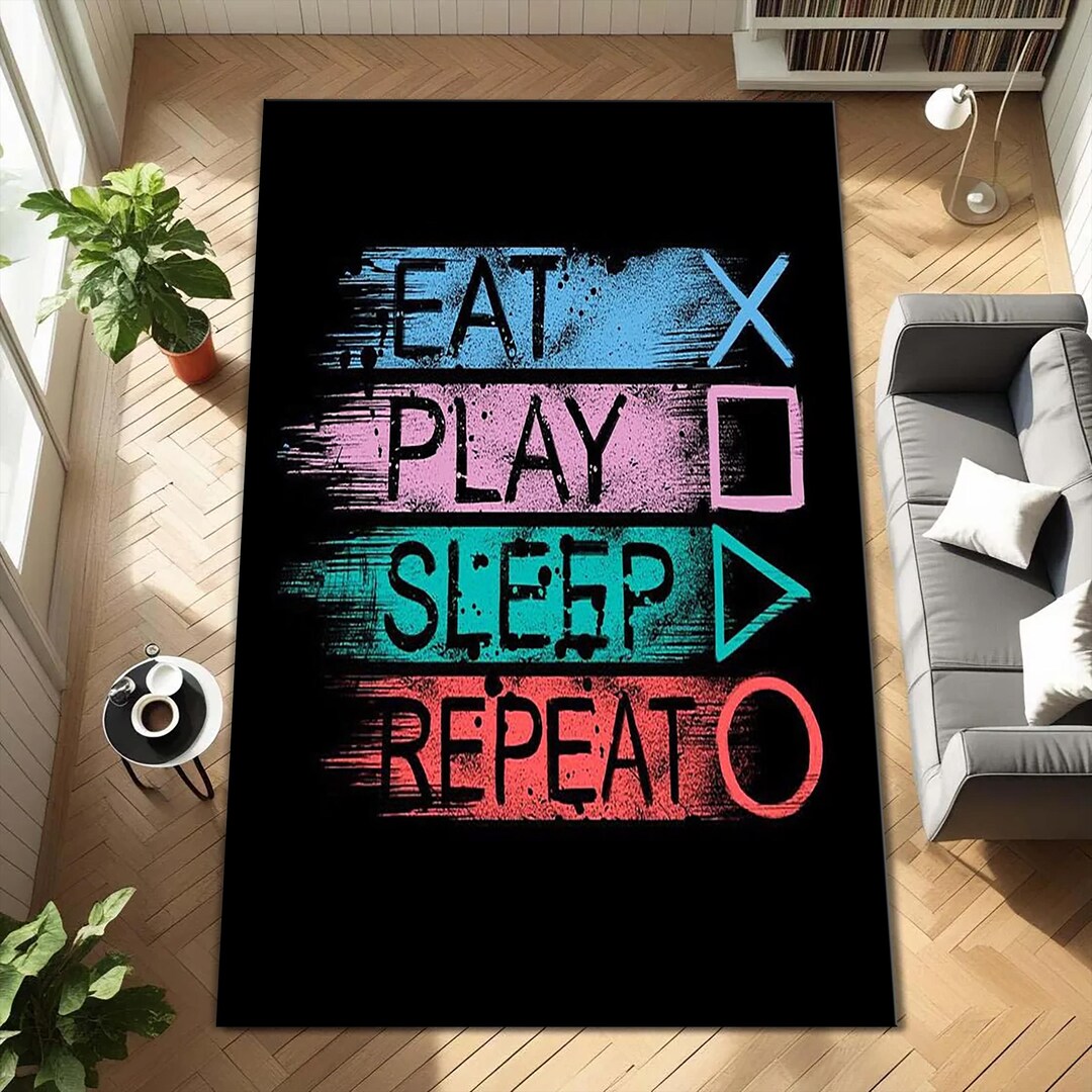Geometric Gaming Rug Neon Geometric Gaming Symbols Area Rug – Playstation Symbols Rug for ...