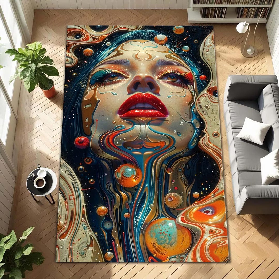 Cosmic Portrait Art Rug – Surreal Galaxy Face Illustration Carpet for ...