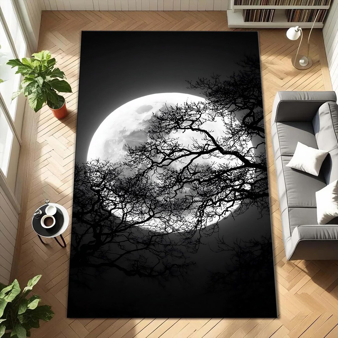 Magical Forest Rug Full Moon Forest Rug, Mystical Lunar Art Carpet - Etsy