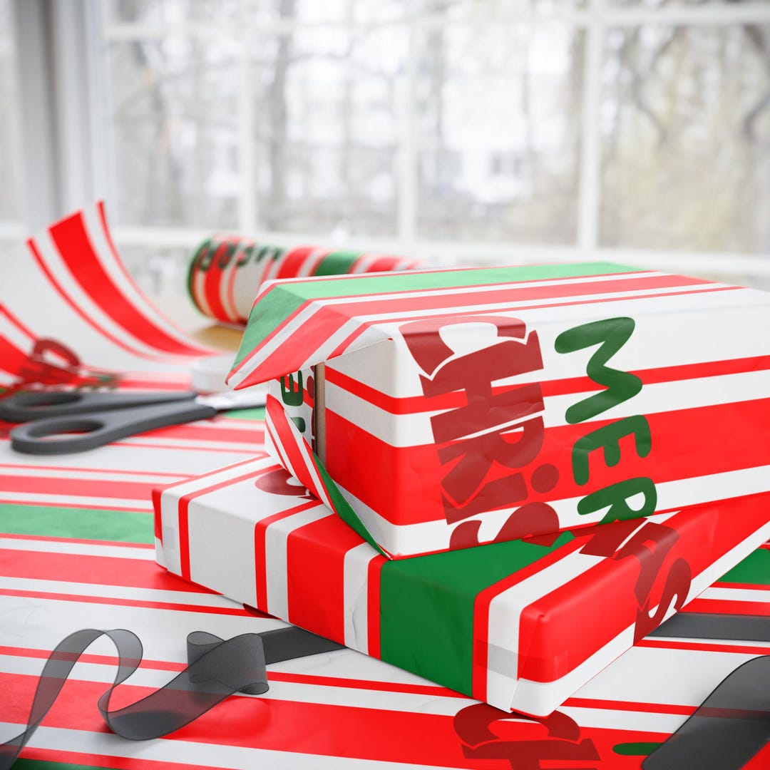 Red Green Candy Stripe Wrapping Paper Holiday Christmas Gift Wrap
