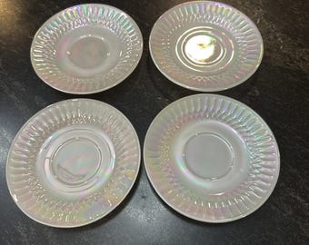 Federal Glass Luster Iridescent Diamond Point Moonglow Coffee Saucers Set Of 4