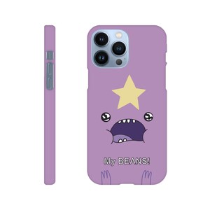 May include: Purple iPhone case featuring a cartoon character with a star on its head and the text "My BEANS!"