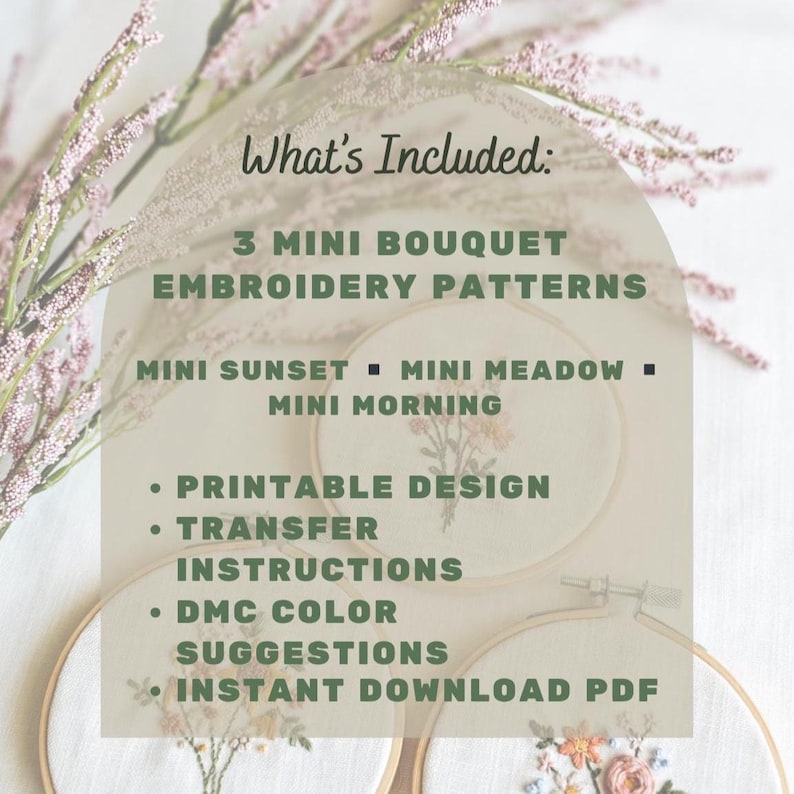 Mini Wildflower Bouquet Embroidery Pattern Bundle, 3 Beginner Hand ...