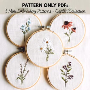 Pacchetto di modelli di ricamo di fiori selvatici in PDF, 5 disegni floreali per principianti, modello di ricamo a mano, piccolo ricamo su telaio, idea regalo fai da te