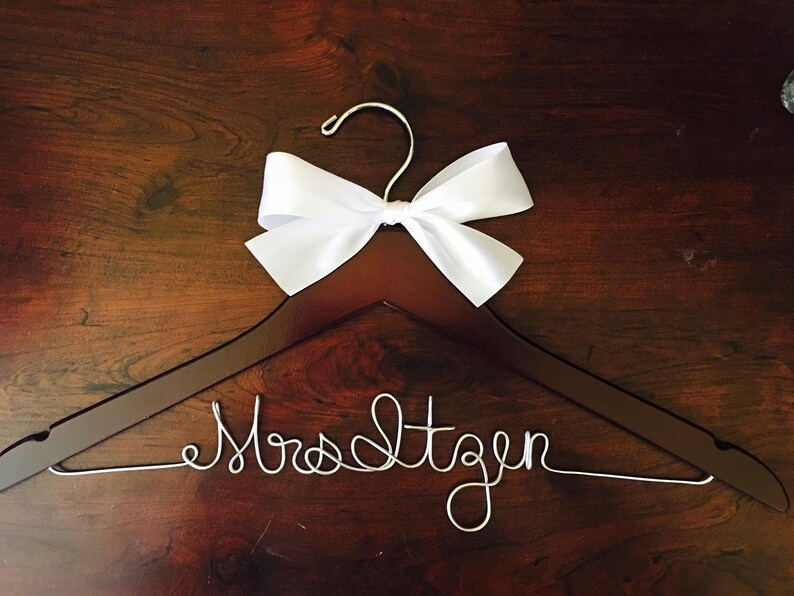 Custom Wedding Dress Mrs Hanger Personalized Wire Name, Satin Bow