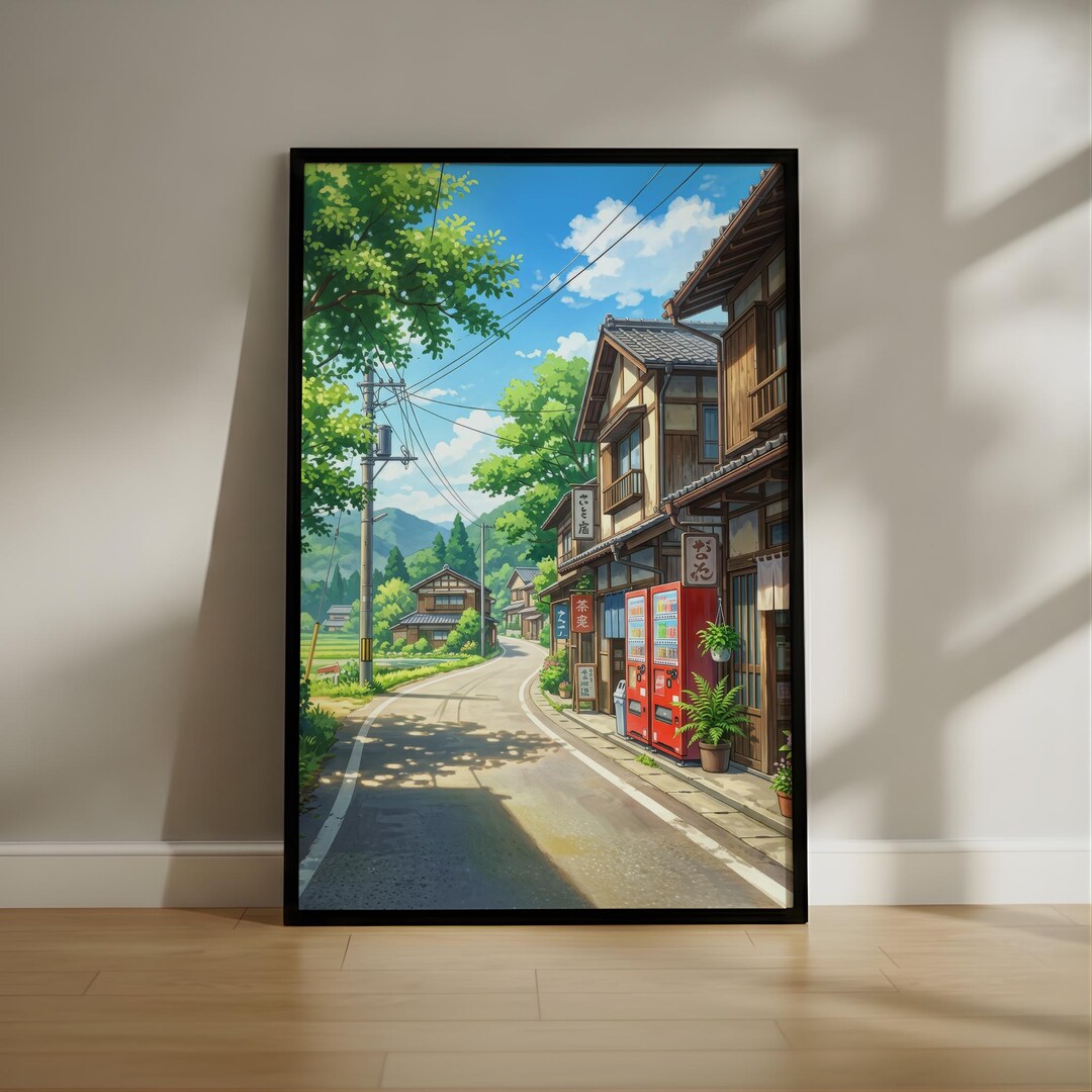 Anime Style Rural Street Scene Poster, Sunny Village Landscape ...