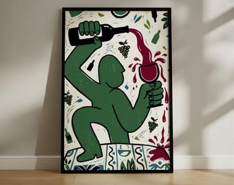 Say When Funny Wine Art Print, Minimalist Bar Cart Decor, Humorous Kitchen Poster, Cheeky Figure Pouring Wine Illustration