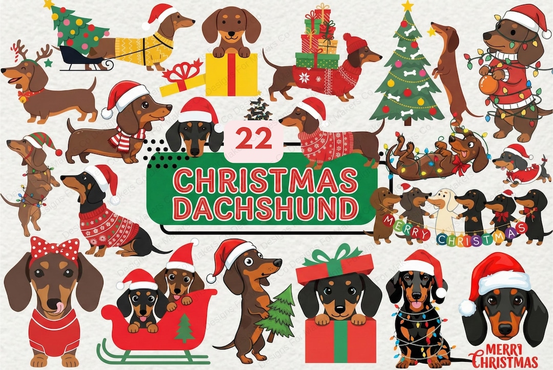 22 Christmas Dachshund Clipart | Cute Wiener Dog Art for Sublimation ...