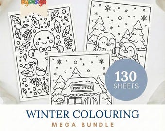 Winter Malseiten, 130 druckbare Weihnachtsferien Blätter (Digitaler Download)