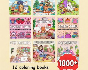 1000+ Malbuch-Bundle, 21 Bücher | Mutig Einfach Gemütlich Kawaii | Kinder Erwachsene PDF