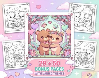 Ausmalbild Kawaii Bär | Procreate & PDF | Valentinstag Freunde | Kinder Printable - digitaler Download