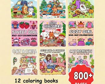 Ultimatives mutiges und einfaches Farbpaket | 800+ Seiten PDF | Gemütliches minimalistisches Printable für Erwachsene & Senioren | Stressabbau Dicke Linie Kunst