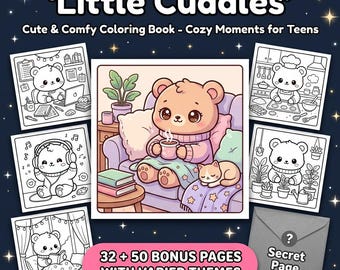 Kawaii Kuscheltiere Ausmalbilder | Teen gemütliche Momente | Procreate & PDF | Digitaler Download | Achtsamkeits-Färbung