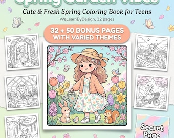 Frühling Garten Malbuch | Kawaii Kunst für Teenager (Digitaler Download)