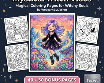 Witchy Ausmalbilder | Procreate iPad | Mystische Vibes Kunst | Digitaler Download | Teenager Mädchen & Frauen