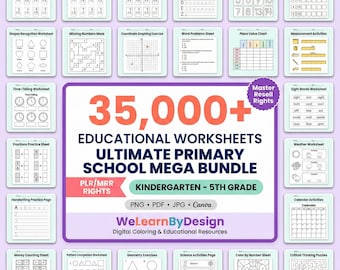35,000+ Kids Educational Worksheets Bundle, Homeschool Teacher Resources (Digital Download)