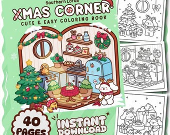 Weihnachtsecke Malbuch | 40 Bold and Easy Pages, Cute Dog Welpe Weihnachten | Gemütliche Winter Innenräume | Einfache Angstlinderung für Erwachsene Kinder