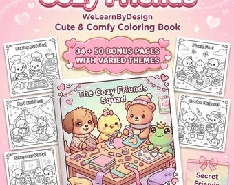 Gemütliche Freunde zum Ausmalen | Kinder Kawaii Tiere | Procreate iPad | Druckbare PDF | Digitaler Download