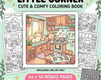 Kawaii Malbuch – Little Corner, Cozy Interiors (PDF Download, 44 Seiten + Bonus Seiten)