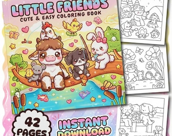 Little Friends Coloring Book, Cute and Cozy Digital Coloring Pages, Instant Download Relaxing Coloring Book, Cozy Coloring Book