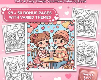 Kawaii Valentinstag Malbuch | Kids Procreate & PDF | Freundschaft Liebe Momente | Druckbare digitale Datei