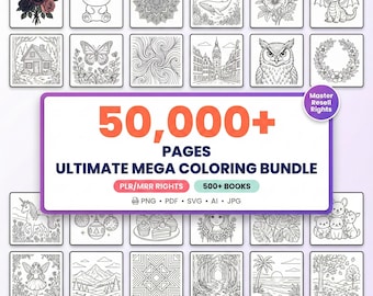 Coloring Book SVG Bundle 50000+ Pages | PLR MRR Rights | Kids Adults Coloring Pages Digital