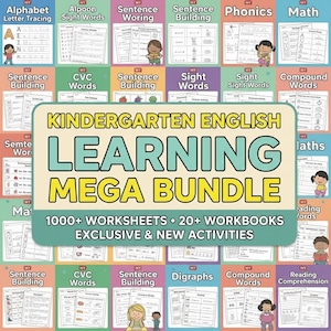 Paquete de fonética para jardín de infantes / Hojas de trabajo para aprender a leer en inglés / Currículo de educación en casa con palabras CVC a simple vista