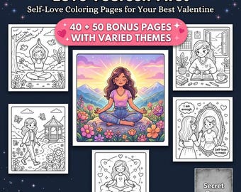 Selbstliebe Ausmalbilder | Procreate & PDF | Jugendlich Mädchen-Frauen | Druckbare Kunst | Digitaler Download