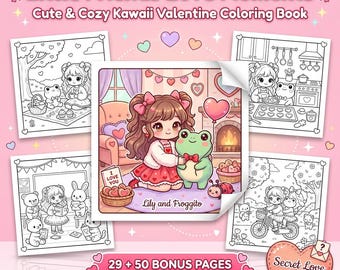 Kawaii Valentinstag Malvorlagen | Kinderaktivität | Lilie & Froggito | Procreate und PDF | Digitaler Download
