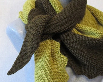 hand knit shawl, khaki triangle shawl