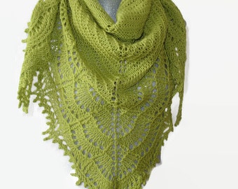 Lime Green Lace Shawl: Eco Friendly Wrap, lacey knit shawl