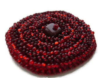 Red Beaded Brooch: Handmade Vampire Style Pin