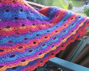 Hand Crochet Variegated Virus Stitch Shawl - Plus Size Shoulder Warmer