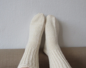 White socks natural white socks knit wool socks casual wool socks house socks warm winter accessories gift for her US 9 - 9 1/2