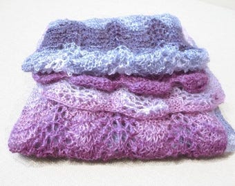 Hand Knit Mohair Blend Scarf: Pink Lilac Lace Shawl