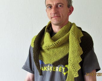 hand knit scarf, khaki shawl, unisex shawl