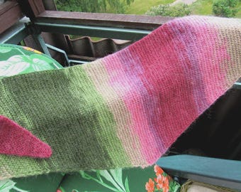 Knitted Ombre Wrap Scarf, Gradient Green to Pink Shawl